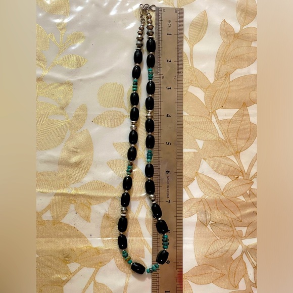 Sterling NAVAJO Pearl Black Onyx
Barrel Turquoise Beads Necklace VTG
Silver 19" - Picture 6 of 8